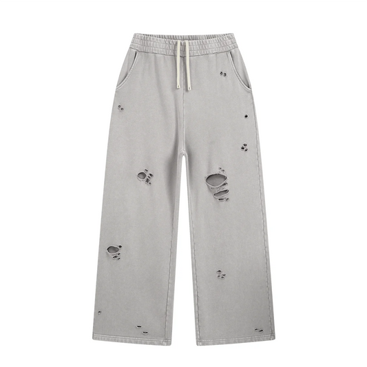 2025 Autumn/Winter Acid Wash Sweat Pants Athletic Joggers Hip Hop Raw Edges Cut Crush Distressed Frayed Wide Leg Sweatpants