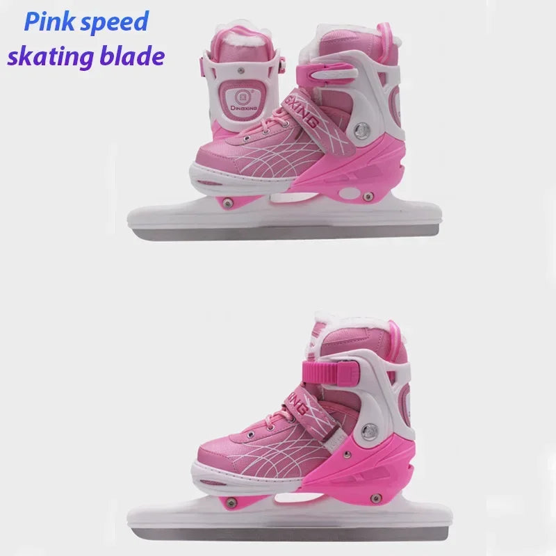 Adjustable Size Speed Skating Shoes Thermal Stretchable Ice Skates Ski Shoes Thicken with Ice Blade for Kids Adult Men And Women