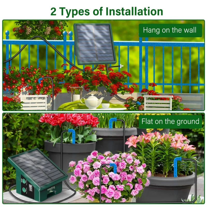 Solar Irrigation System, Automatic Watering System with 10M Hose and 10 Drip Tips for In/Outdoor, DIY Garden Balcony Terrace Etc