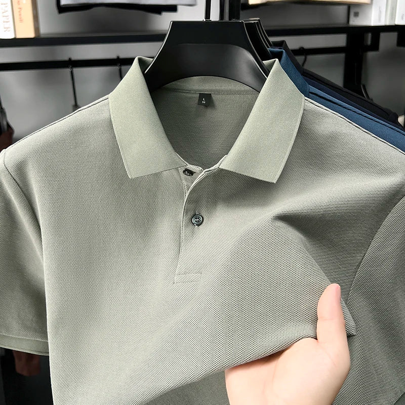 100% pure cotton men's short sleeve polo shirt high-quality classic solid color summer business casual comfort versatile T-shirt