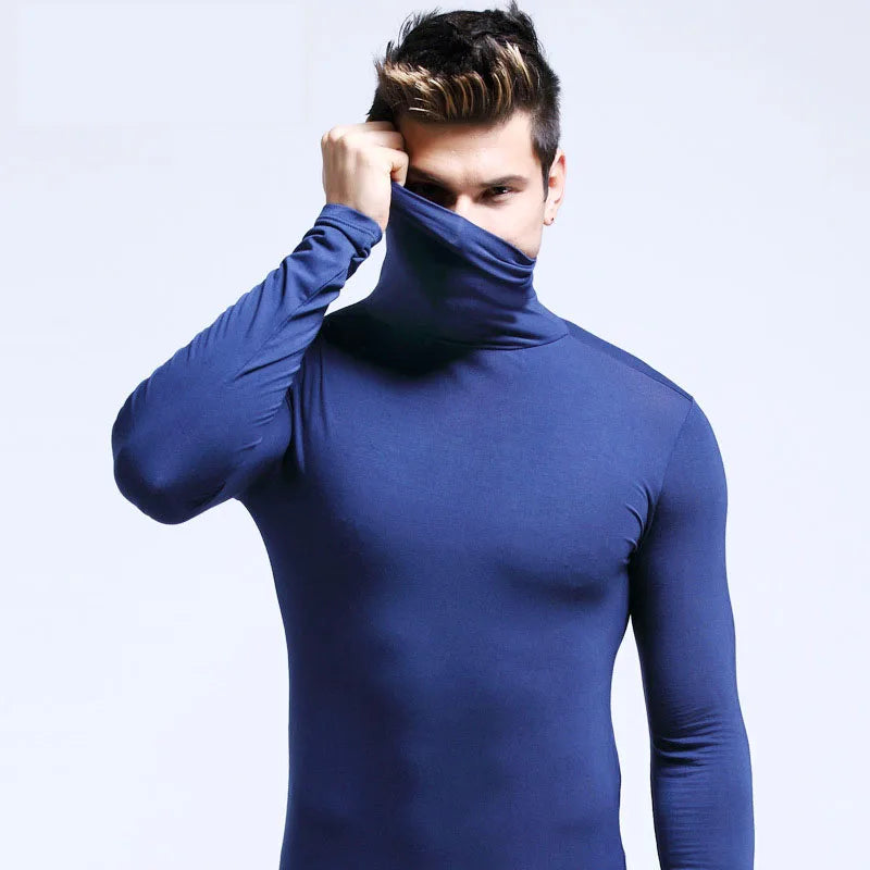 Thermal Underwear Tops Men Spring Clothes Thermal Shirt Autumn Men's Winter Tights High Neck Thin Slim Fit Long Sleeve T-shirt