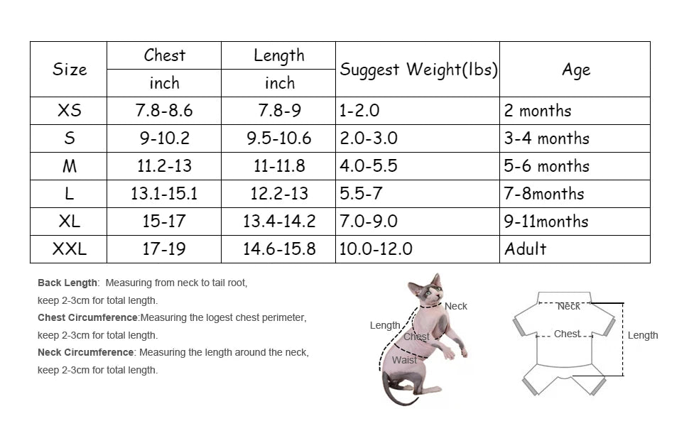 Stylish Hairless Cat Clothes Spring/Autumn Collection for Sphynx Cats，Devon Rex, Cornish and Small Cats