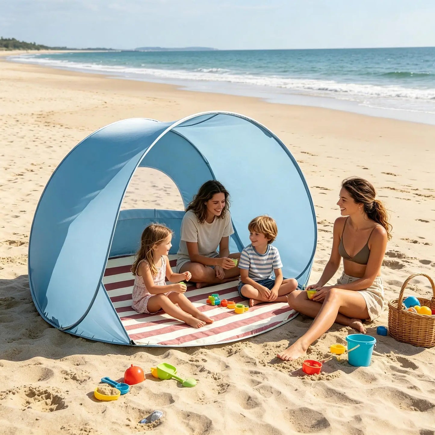 Reusable Beach Sun Shelter Tent One Click Open 3-4 People Tent Large Space Sunshade Outdoor Portable Camping Garden Beach Tent