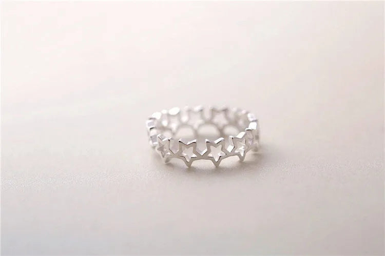 925 Sterling Silver Star Adjustable Ring For Fashion Women Party Fine Jewelry Minimalist Punk Accessories