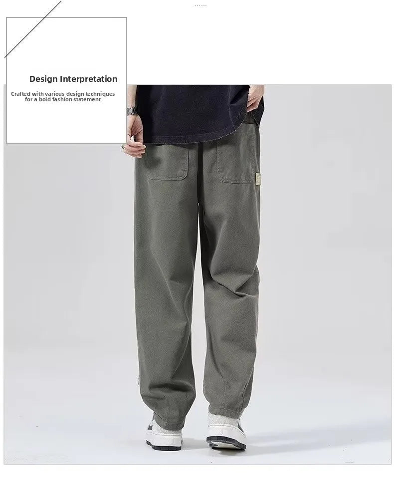 Spring Autumn Men's Loose Straight Leg Casual Sports Pants Trendy Brand Versatile Youthful Sle Long Pants Casual Trousers