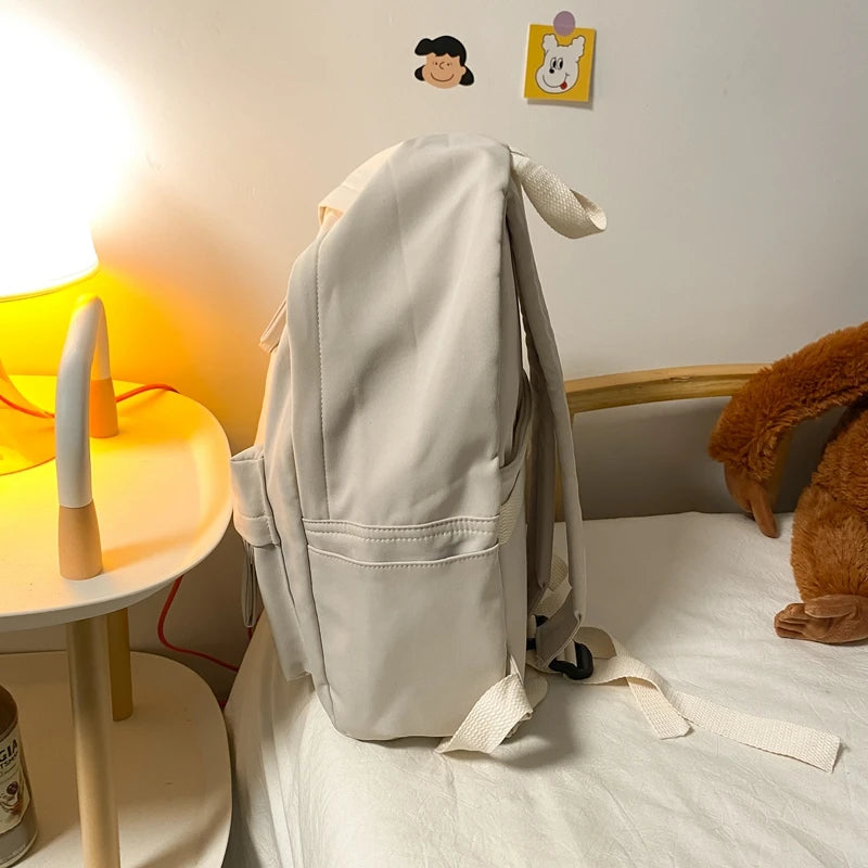Simple Solid Color Backpack Women 2022 Waterproof Nylon School Bags For Teenager Girls Bookbag Lady Travel Backbag Shoulder Bag