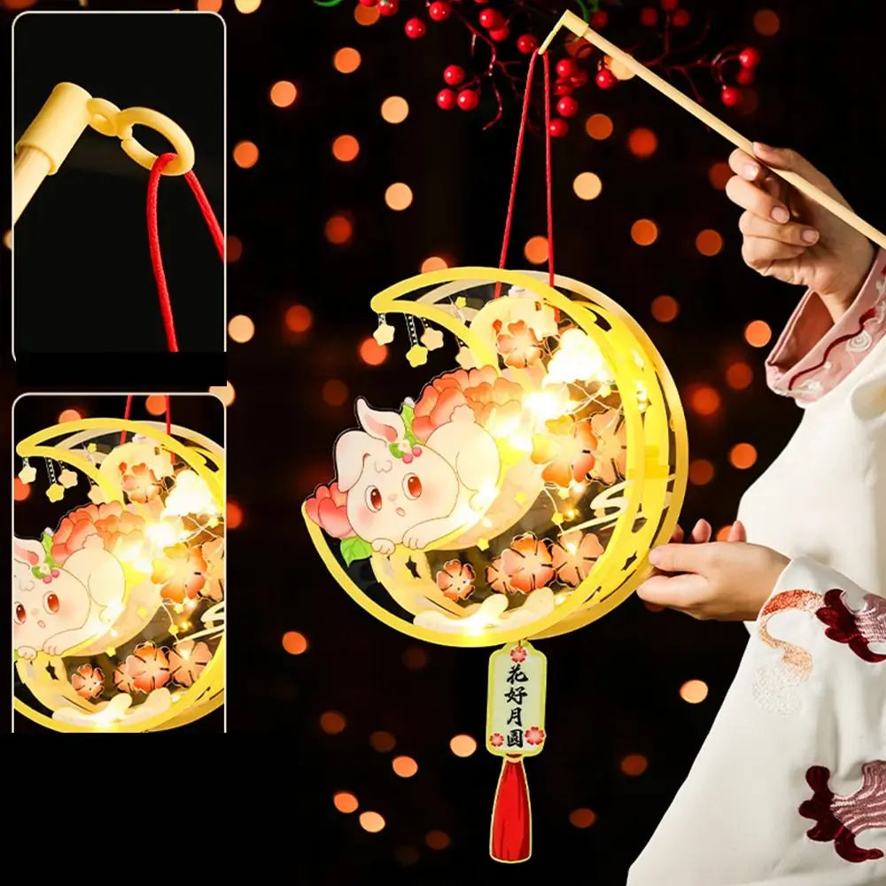 Luminous Mid-Autumn Festival Lantern DIY Handmade with LED Light Rabbit Lantern Chinese Style Glowing Handheld Luminous Lantern