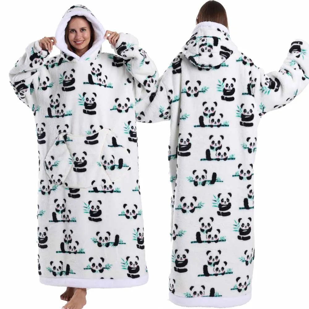 Extra Long Women Halloween Blankets with Sleeves Winter Plush Fleece Homewear Christmas Pajamas Adult Warm Oversized Hoodies
