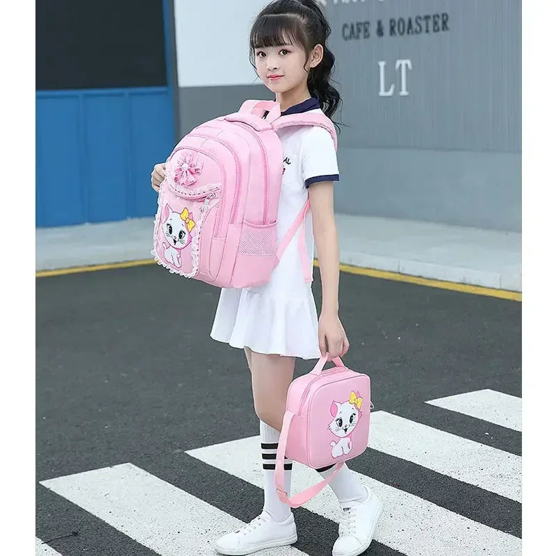 Kids Cat Backpack Set with Lunch Bag Pencil Case Cute School Bag for Girls Boys Waterproof Primary Student Bookbag