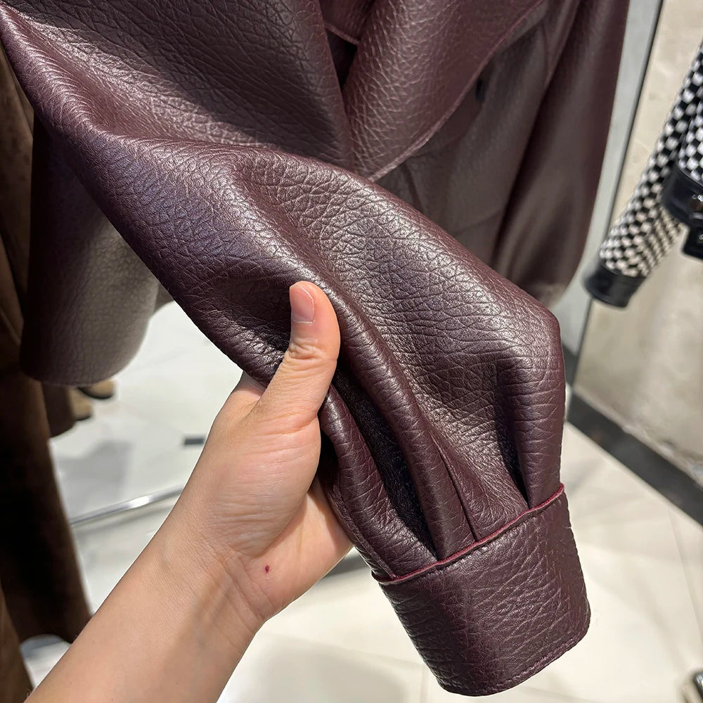 YOLOAgain Oversized Real Leather Jacket Women Sheepskin Coat