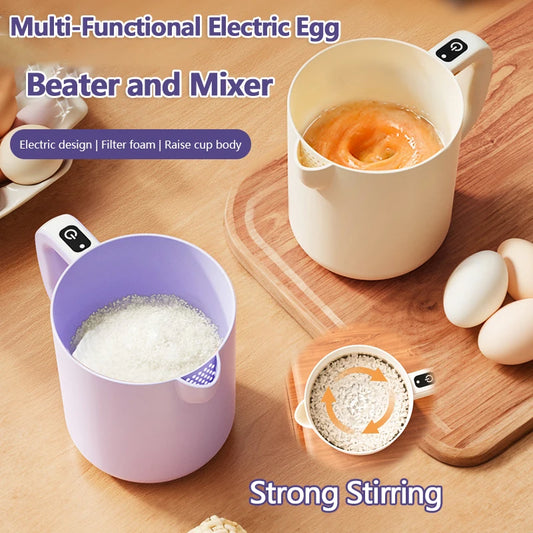 Electric Egg Beater 2 In 1 Cordless Handheld Mixer And Filter 1L Rice Washing Bowl Automatic Stirrer Kitchen Gadget For Stirring