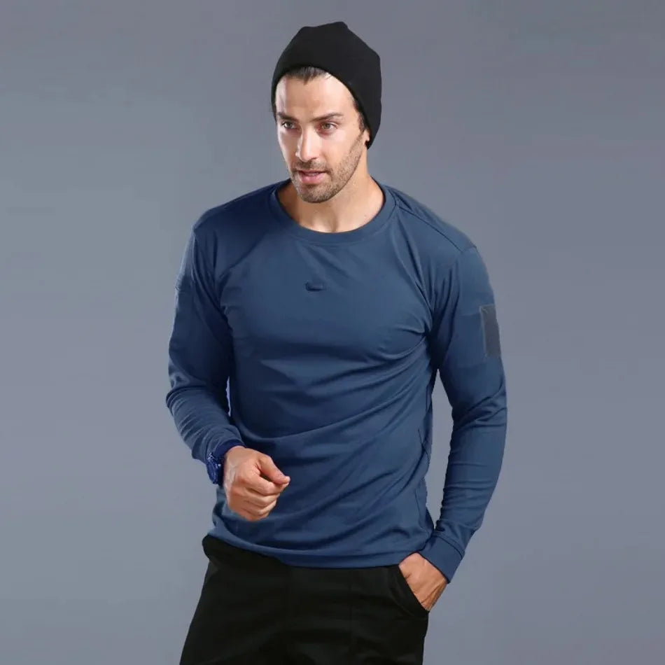 Spring Training Tactical Top Mens Elastic Wear-resistant Outdoor Sports Long Sleeved T-shirt Quick Drying Slim Round Neck Shirt