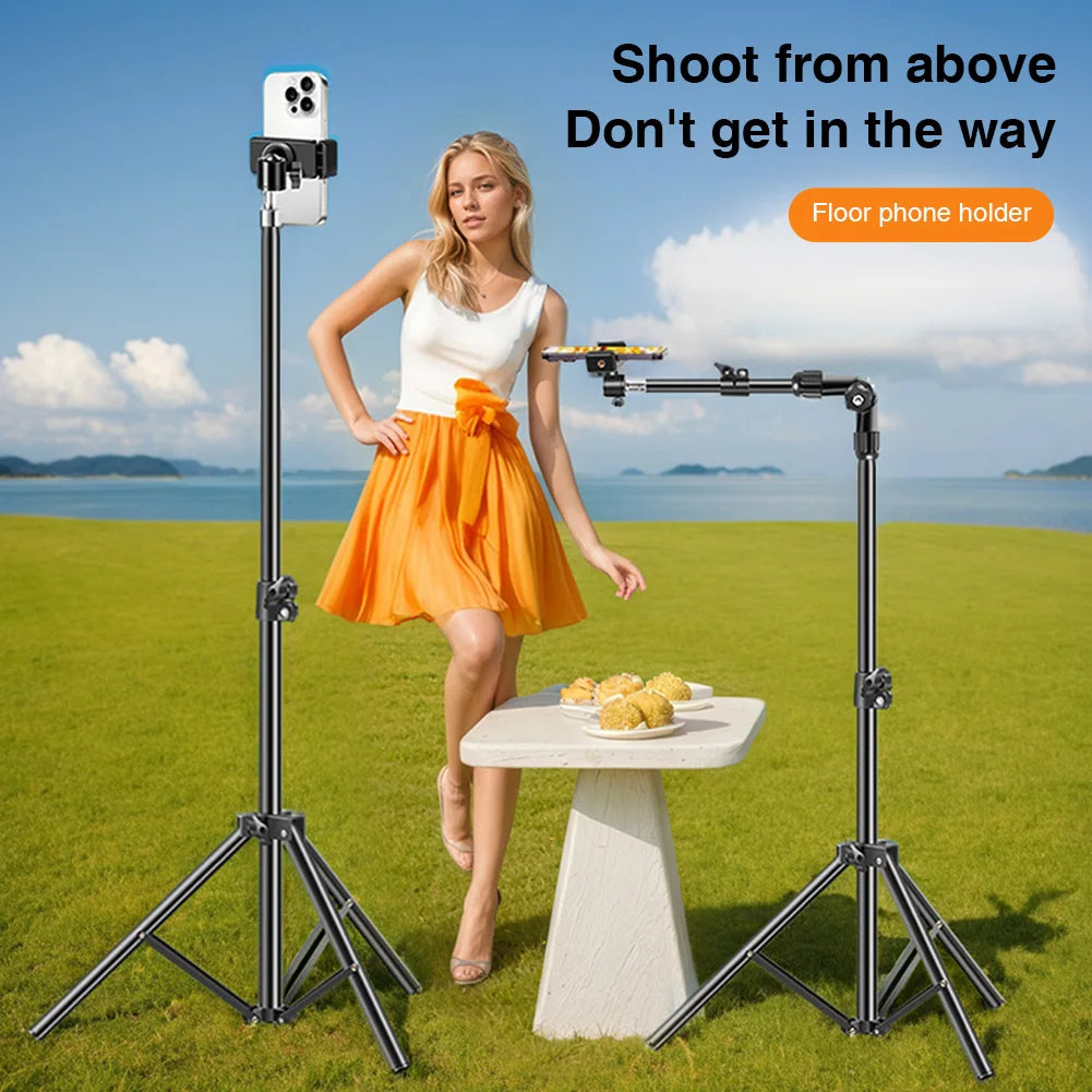 Phone Tripod Adjustable Horizontal Overhead Tripod Cell Phone Tripod Stand for Filming Video Recording Live Stream