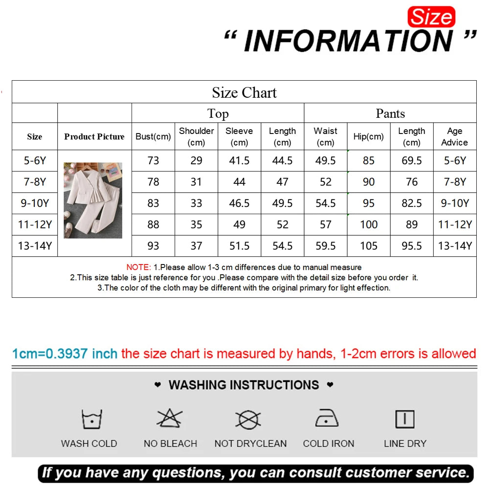 6-14Y Kids Fashionable Suit For Girls Slant Collar Beige Irregular Coat and Suit Trousers Spring Fall Kids Blazer Girls Outfits