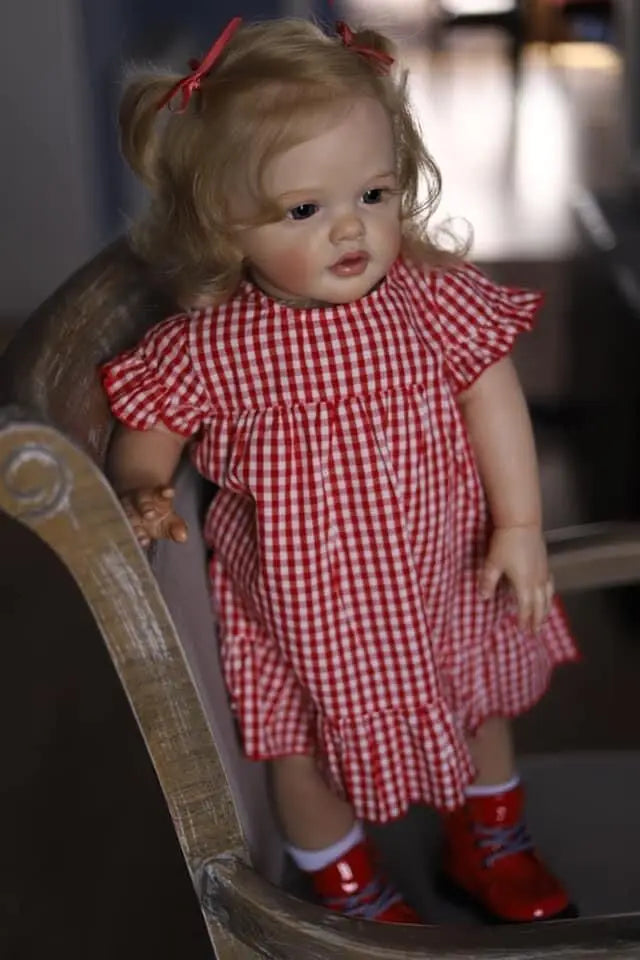 60CM Bebe Reborn Betty Real Looking Baby Dolls Touch Soft As in Picture Hand Detailed 3D Skin Veins Rooted Long Curly Blond Hair