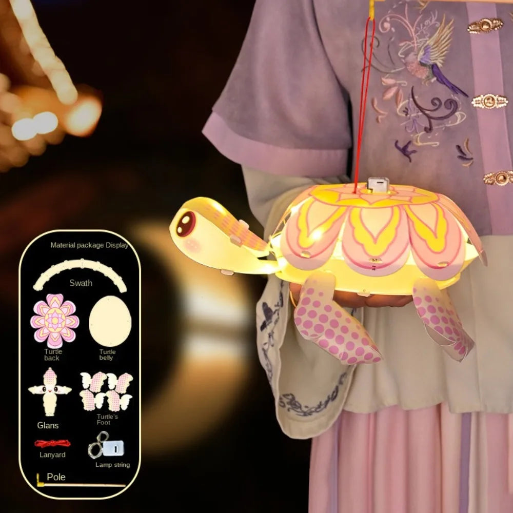 Cartoon Middle Autumn Festival Lantern LED Light Cute Festival Lantern Material Kits Luminous DIY Craft Hanging Lamps