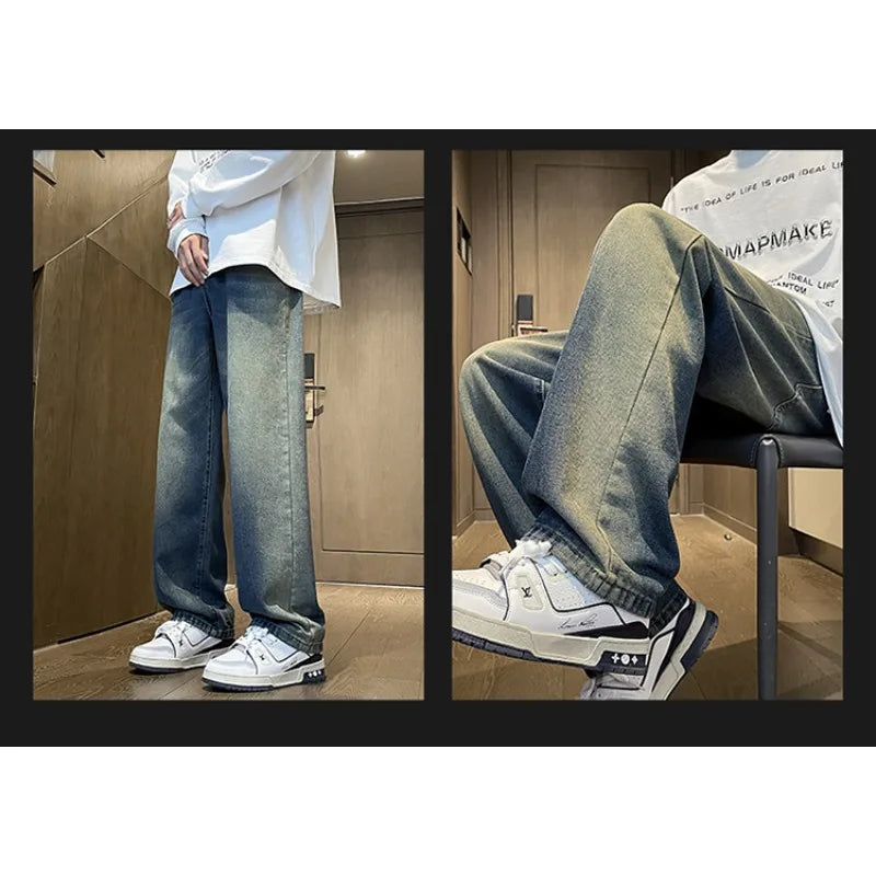 Trousers Male Men's Pants New in Pants Denim Trendy Loose Straight High Street American Trousers Sex Products Y2k Sport Clothing