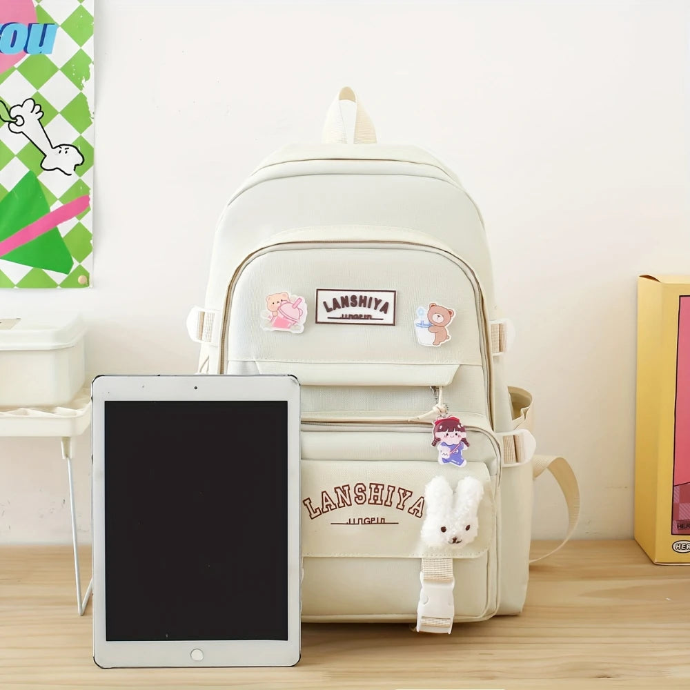 A Set of 5 Bags Including a Spacious Backpack, Perfect for Back-To-School Season Includes a Small Duck And a Rabbit Accessory