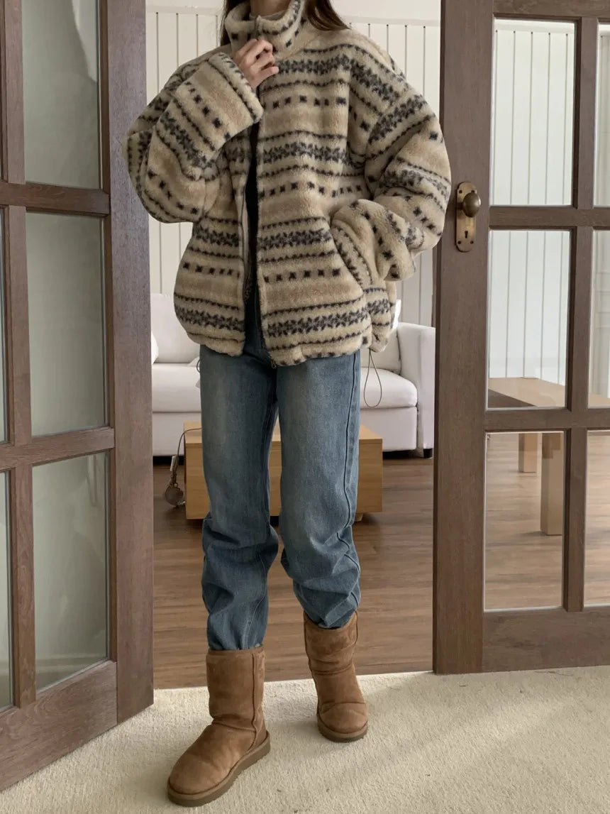 Winter Clothing with Retro Patterns  Thickened Warm Cotton Jacket for Women