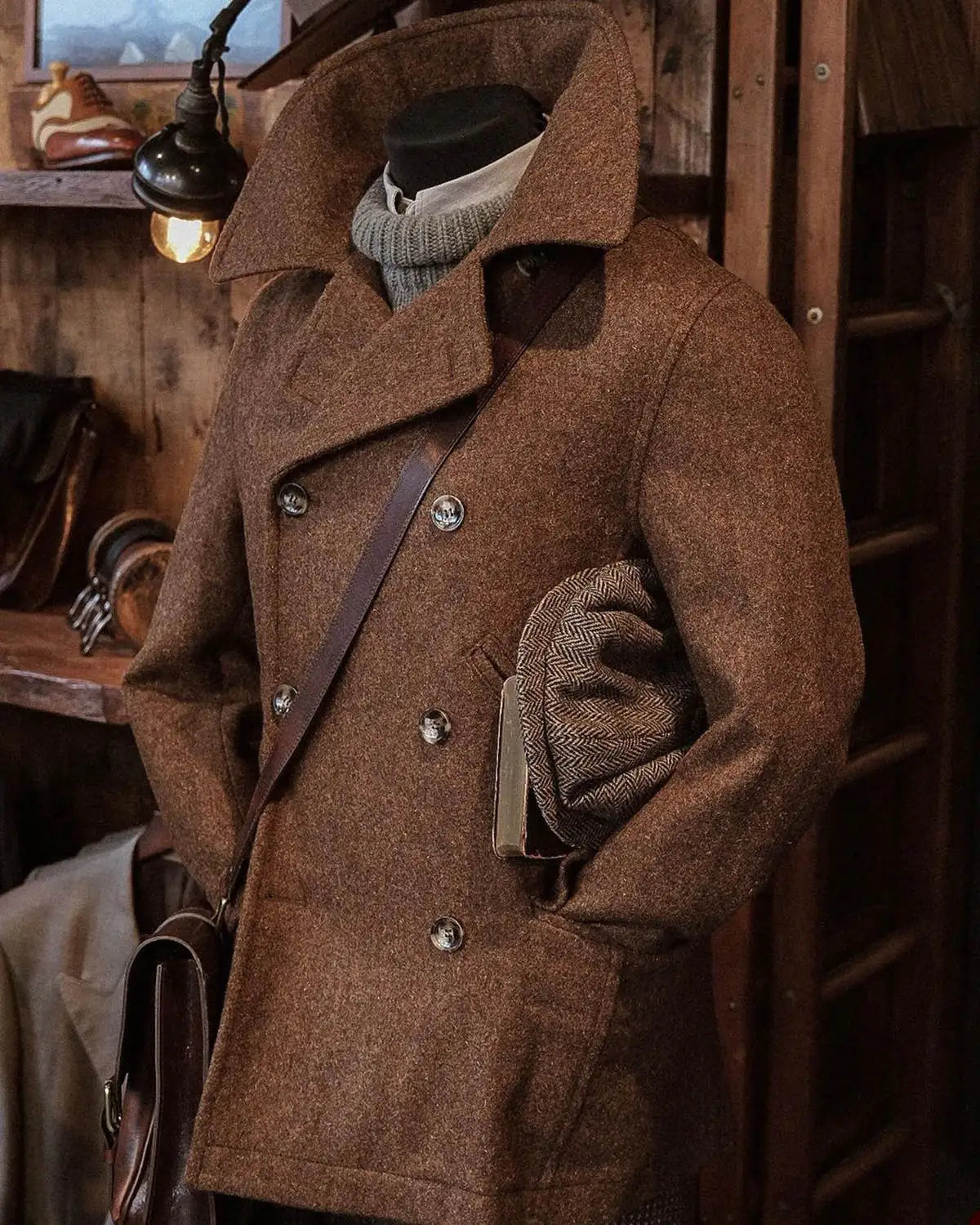 Men Overcoat Wool Blend Long Suits Double Breasted Tuxedos Jackets Tweed Business Wear