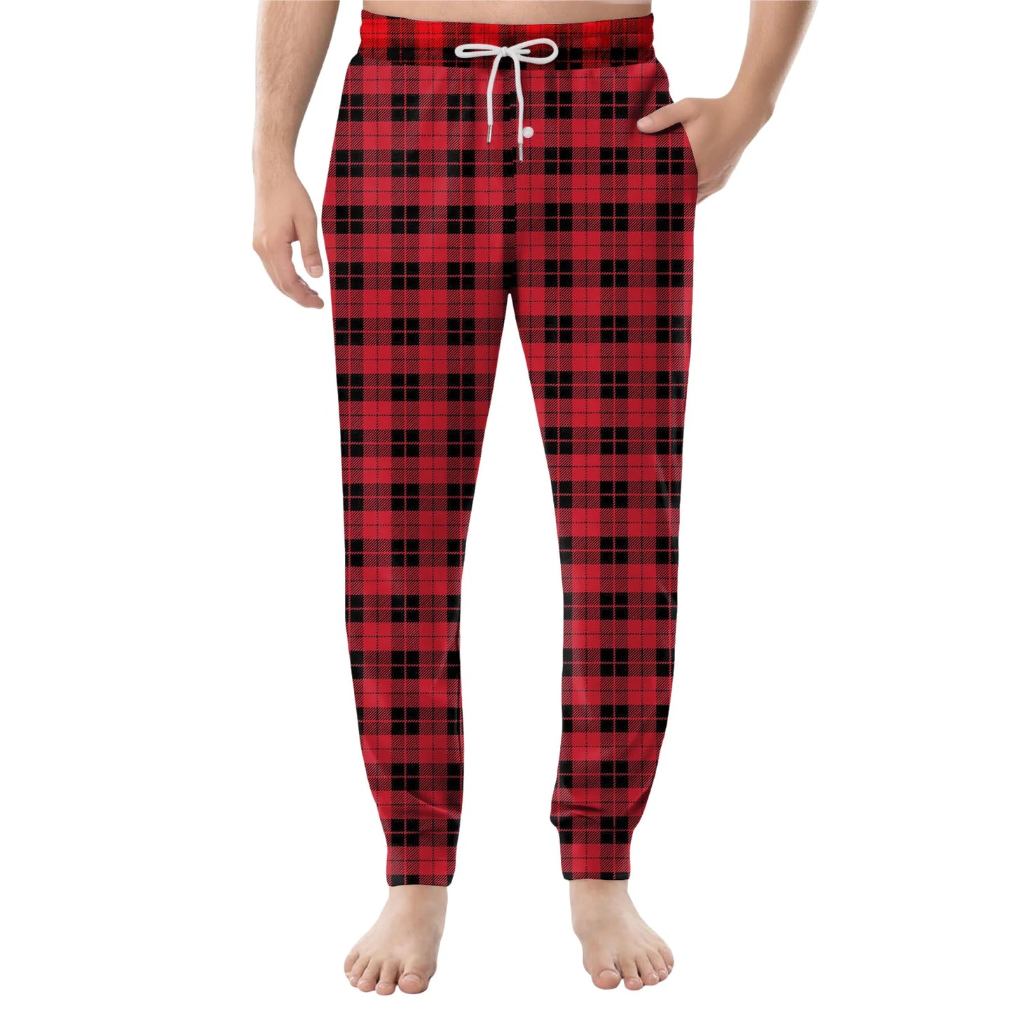 Men'S Plaid Casual Pants Checkered Pattern Cuffed Design Comfortable Fabric Suitable Daily Wear All Seasons Trendy Pajama Pants