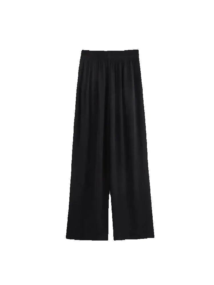 2025 Spring Pants For Women Fashion Spring Autumn New Solid Color Folded Chic Female Elastic High Waist Wide Leg