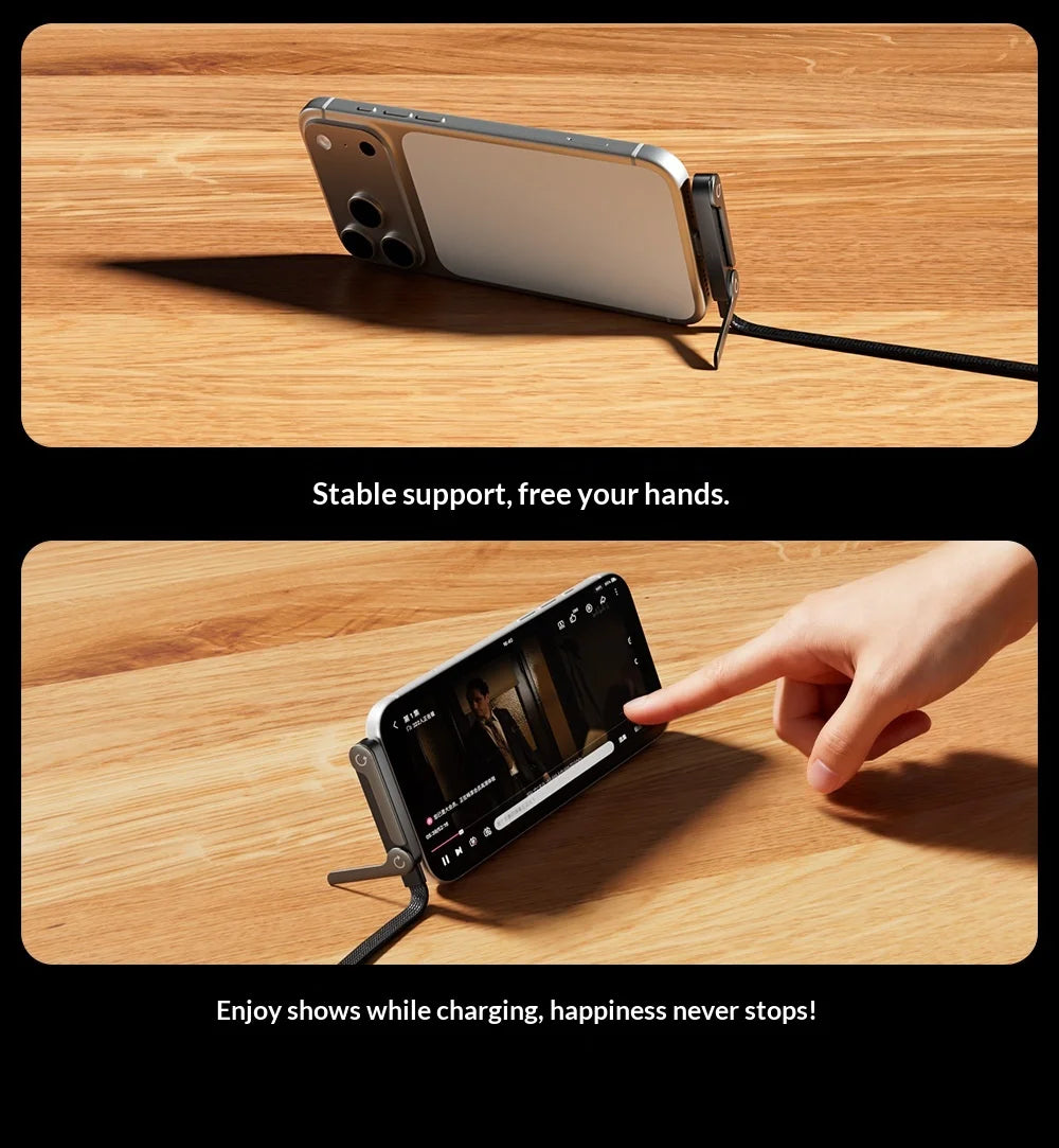 240W Stand Charging Cable, 2-in-1 with Phone Holder for Gaming/Videos, Compatible with iPhone 15-17 & Huawei
