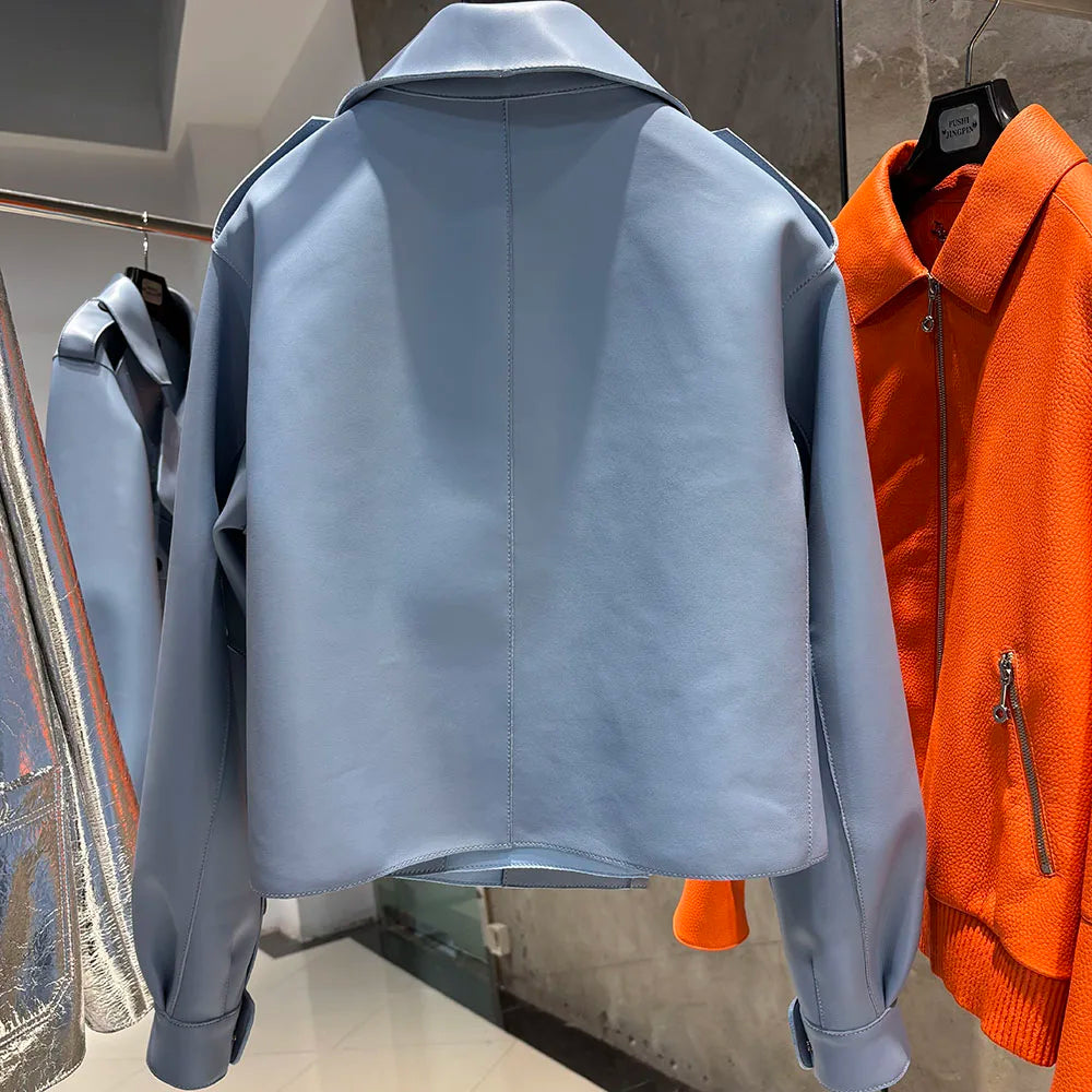 YOLOAgain Oversized Real Leather Jacket Women Sheepskin Coat