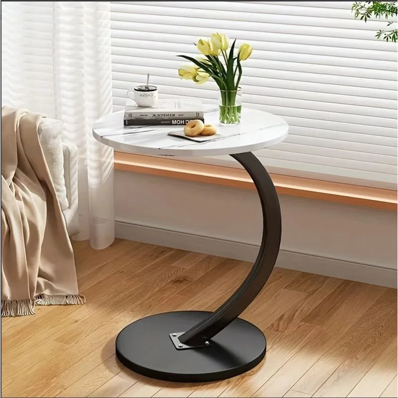 Space Saving Round End Table, Movable Small Accent Table with Drawer for Living Room, Bedroom,  Easy  Roll  Nightstand