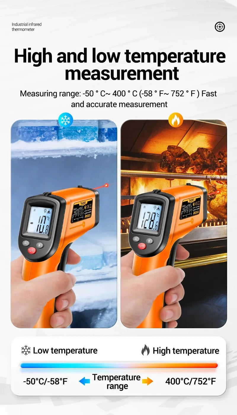 TH201 Digital Thermometer Handheld Non-Contact Laser Temperature Meter Gun Temperature Tester Instruments Pyrometer 2025
