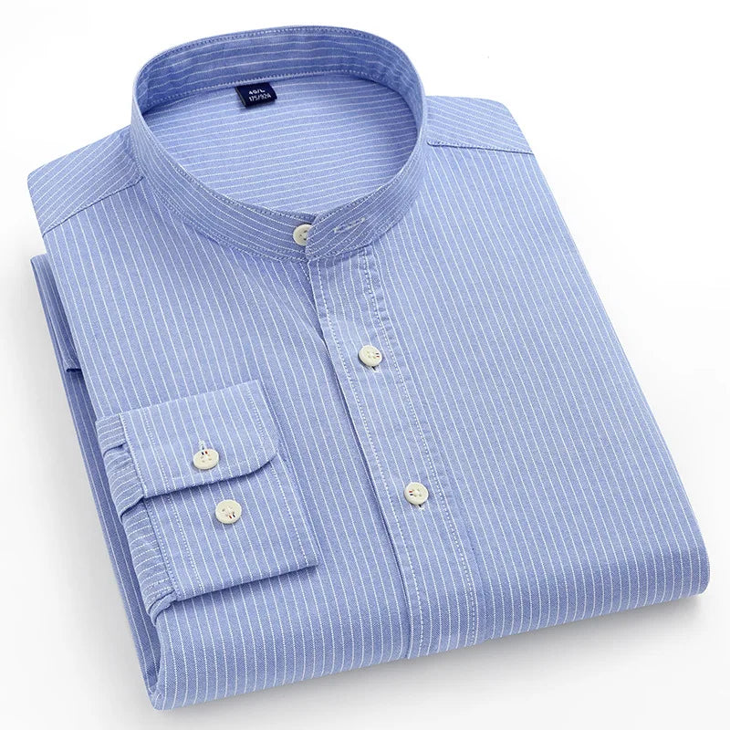 Men's 100% Cotton Oxford Shirt - Breathable Vertical Stripe Slim Fit with  Wrinkle-Resistant Long Sleeve for Business Casual