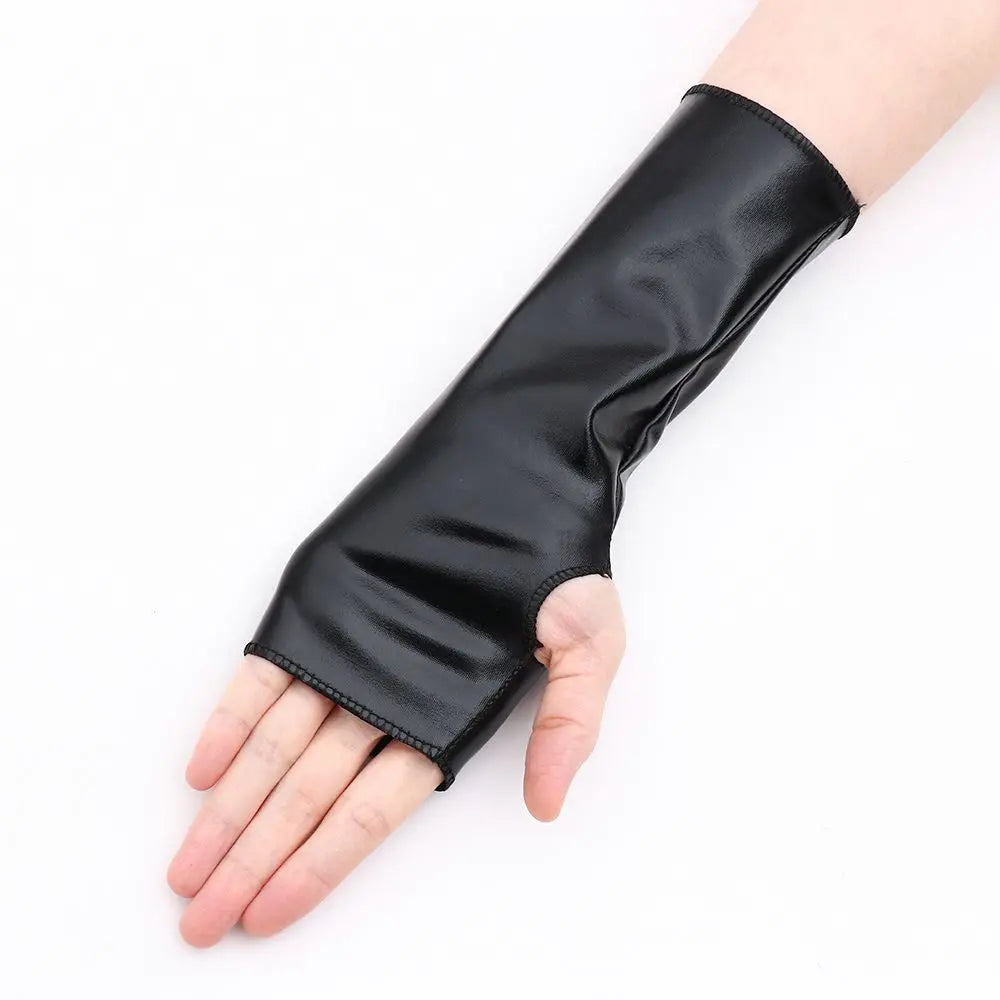 Men Women PU Mittens Gothic Punk Leather Gloves Black Gloves Dress Up Halloween Cosplay Hip-Hop Dance