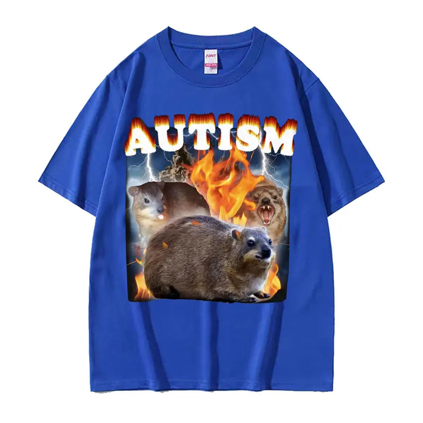 Autism Funny Hyrax Meme Tee Shirt Men's Clothing Hip Hop Fashion Vintage T-shirt Unisex High Quality Cotton Short Sleeve T Shirt