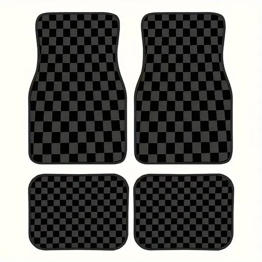 4pcs Universal Floor Mats Checkered Front Rear Carpets Floor Mats Auto Interior Decorative Accessory Anti Slip Car Carpet Sets