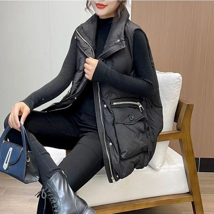 Winter Jackets Vests for Women 2025 Chalecos Para Mujer Plus Size Fashion Casual Korean Style Padded Parkas Pockets Long Coats