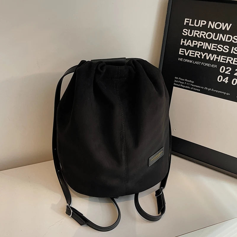 2024 Latest Women Fashion Backpacks Drawstring Bucket Shoulder Bags Soft Suede Large Capacity Rucksack For Travelling Shopping