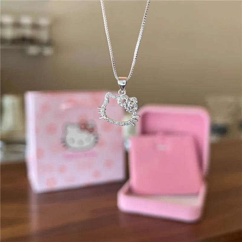 Sanrio Hello Kitty Necklace Cute Cartoon Clavicle Chain Pendant Women's Simple White Elegant Jewelry Fashion Friend Couple Gifts