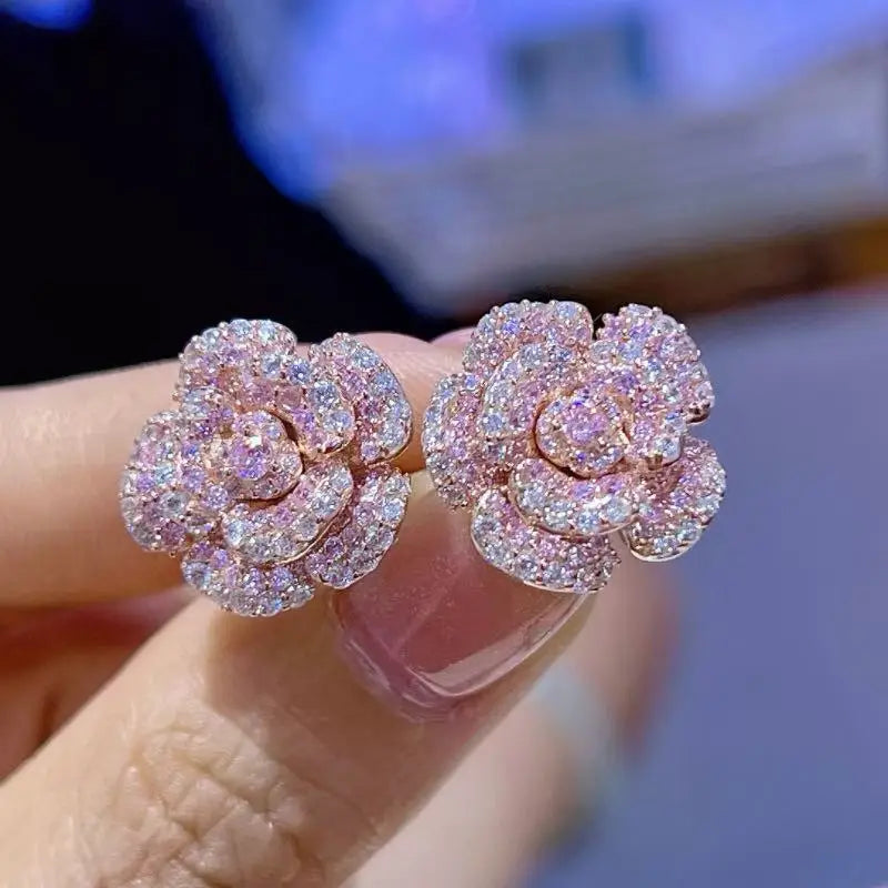 Sterling SILVER Stud Earrings for Women Rose Flower Designer Luxury Original Earring Real Money