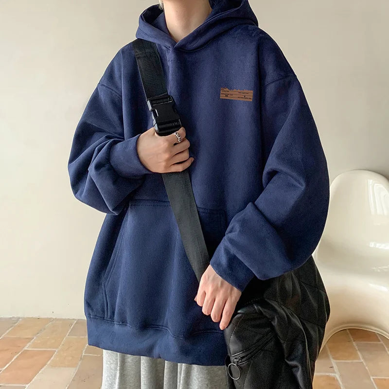 2026 New Suede Hooded Sweatshirts For Men Autumn Y2K Streetwear Printed Hoodies Hip Hop Fashion Retro Fleece Hoody Clothes