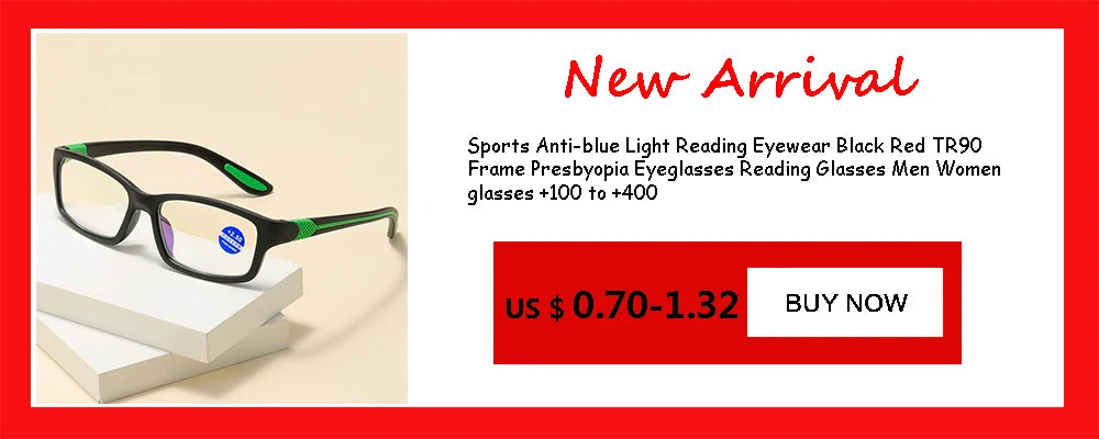 Reading Glasses Men Women Sports Anti-blue Light Reading Eyewear Black Red TR90 Frame Presbyopia Eyeglasses +100 to+400 glasses