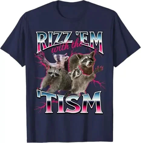 Autism Funny Rizz Em with The Tism Meme Autistic Racoon T-Shirt Cute 90s Style Bootleg Vintage Saying Tee Short Sleeve Blouses