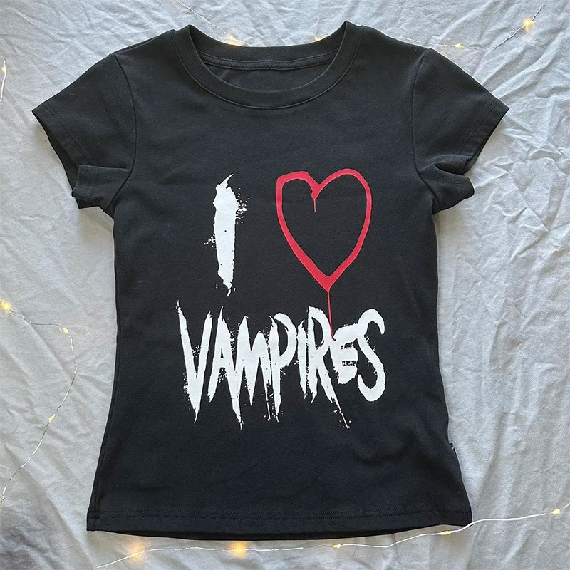 Summer Emo girls Y2k style clothes Harajuku print grunge Short Tops women's 90s T-shirts Fashion Goth Baby Tees Crop Tops 2000s