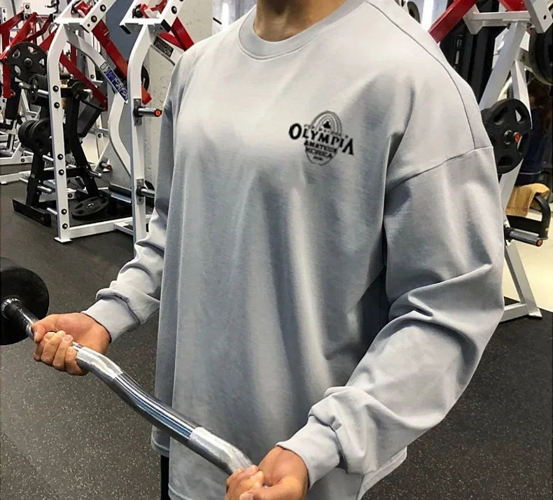 Men's Cotton Casual Long Sleeve T-shirt Man Gym Fitness Sweatshirt O-Neck Running Training Tops Male Workout Clothing Undershirt