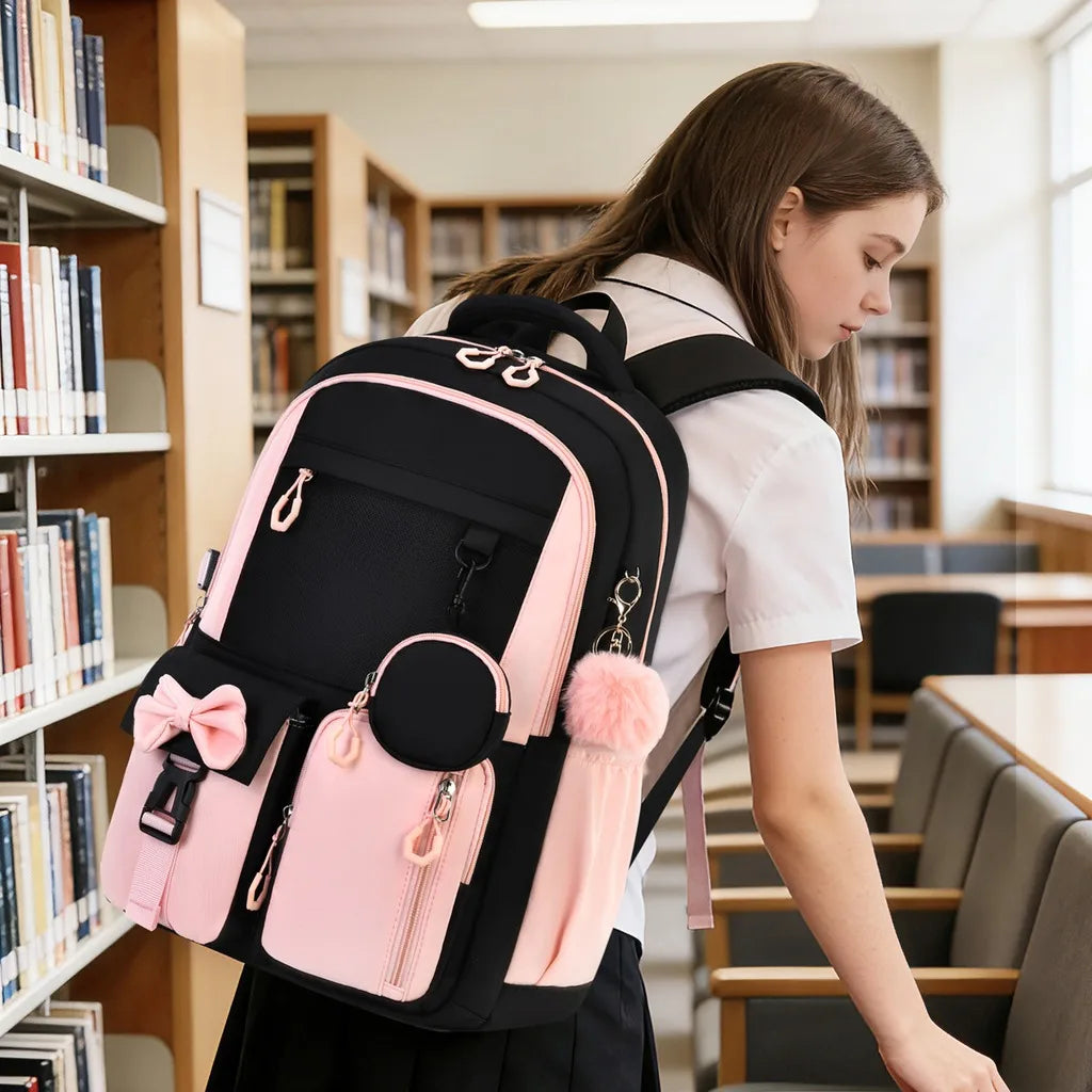 School Bags Ergonomic 3 Piece School Bag Set Pencil Pouch Large Capacity School Backpack For Campus Study After-School Short