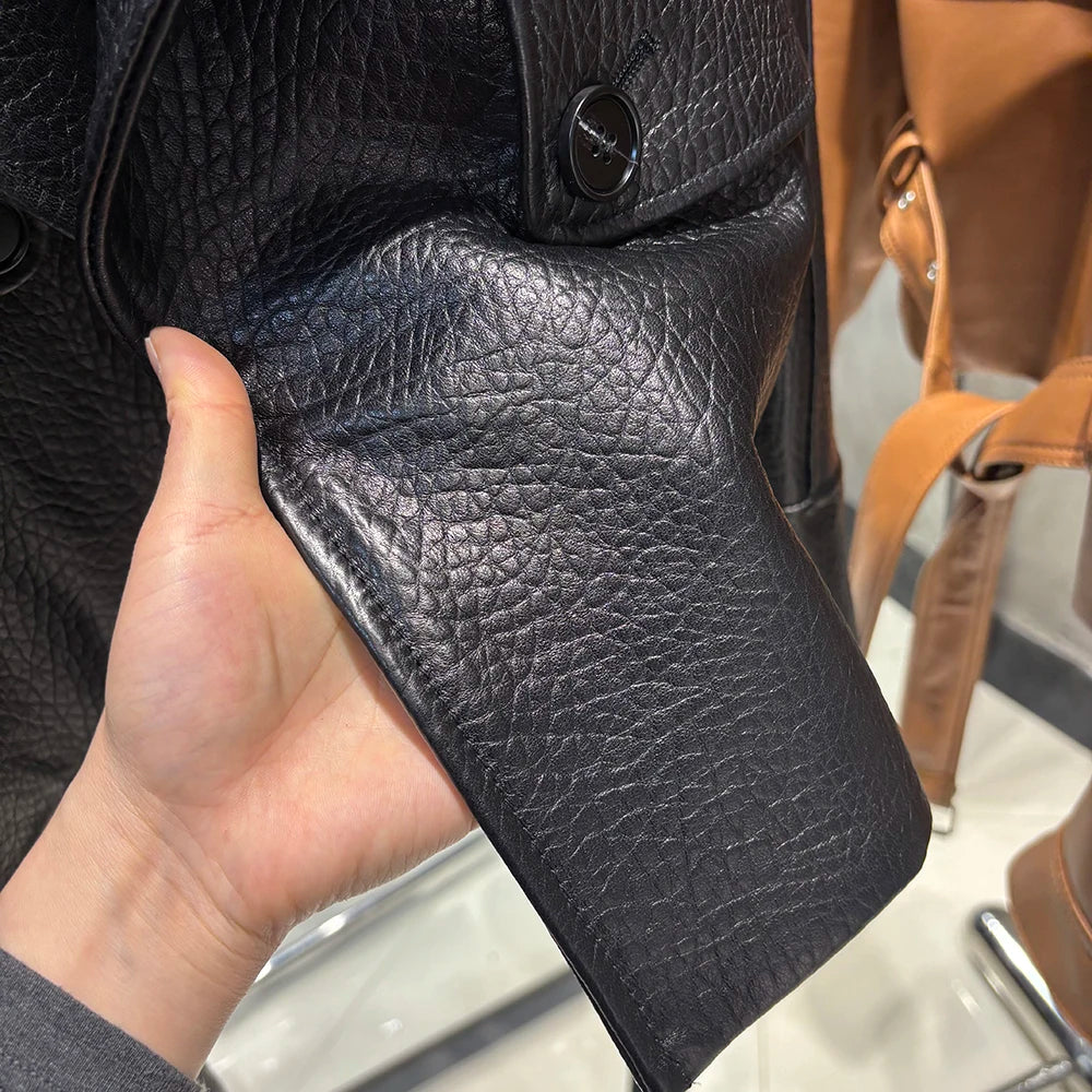 YOLOAgain Real Leather Jacket Women Burgundy Grain Leather Jacket With Belt