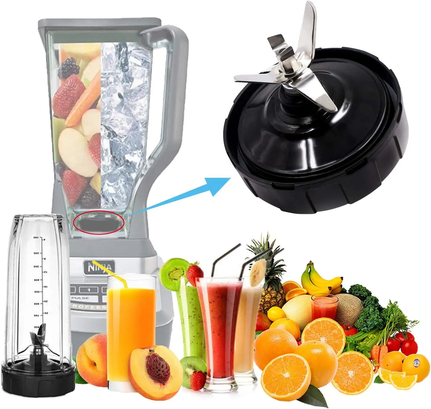 7 Fins Blender Blade Replacement Parts Suitable for Nutri Ninja Auto iQ BL682-30 BL642-30 BL450-30 BL482-30 BL687CO-30