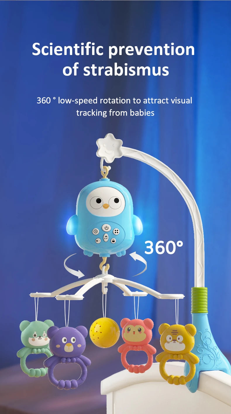 Baby Crib Bell Toys Musical Baby Crib Mobile with Lights Projection for 0-12Months Infants Crib Toys Bed Bell Toy Newborn Gifts