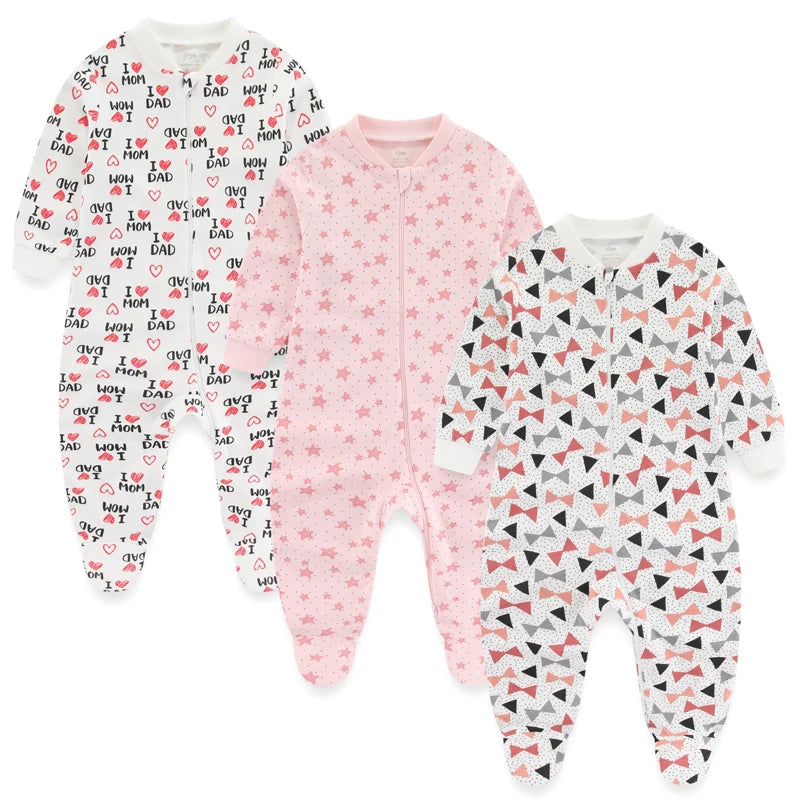 Cotton Baby Girl Clothes 3Pieces Cartoon New Born Baby Boy Clothes Sets Long Sleeve Autumn Footie Jumpsuits Zipper Spring Bebes