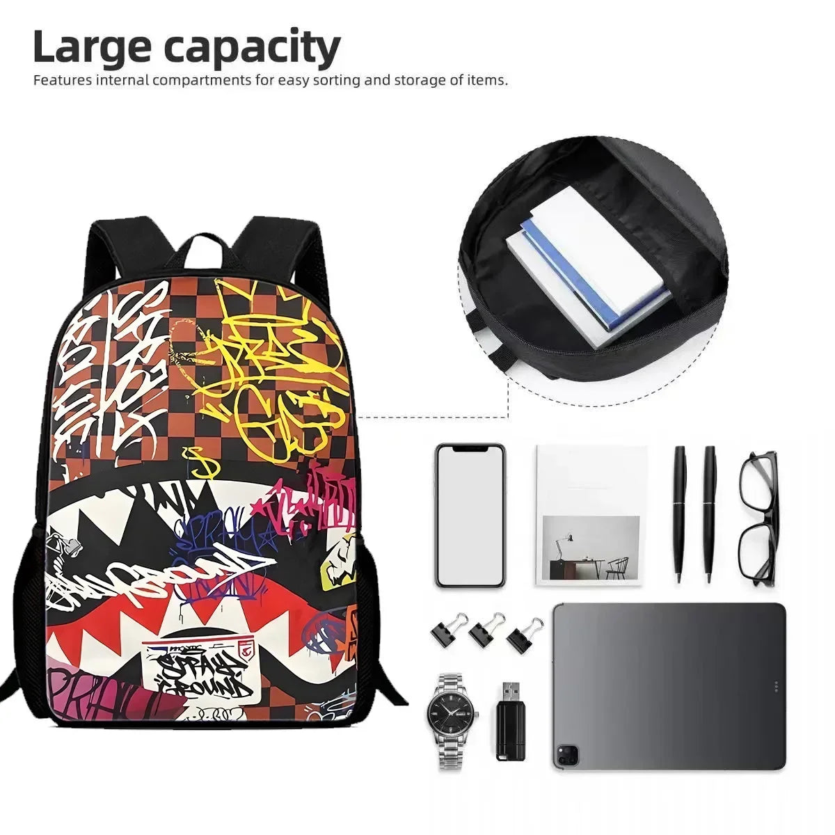 2026 New Summer New Popular Graffiti Schoolbag for Primary School Students with Large Capacity Graffiti Printing Kids Backpack