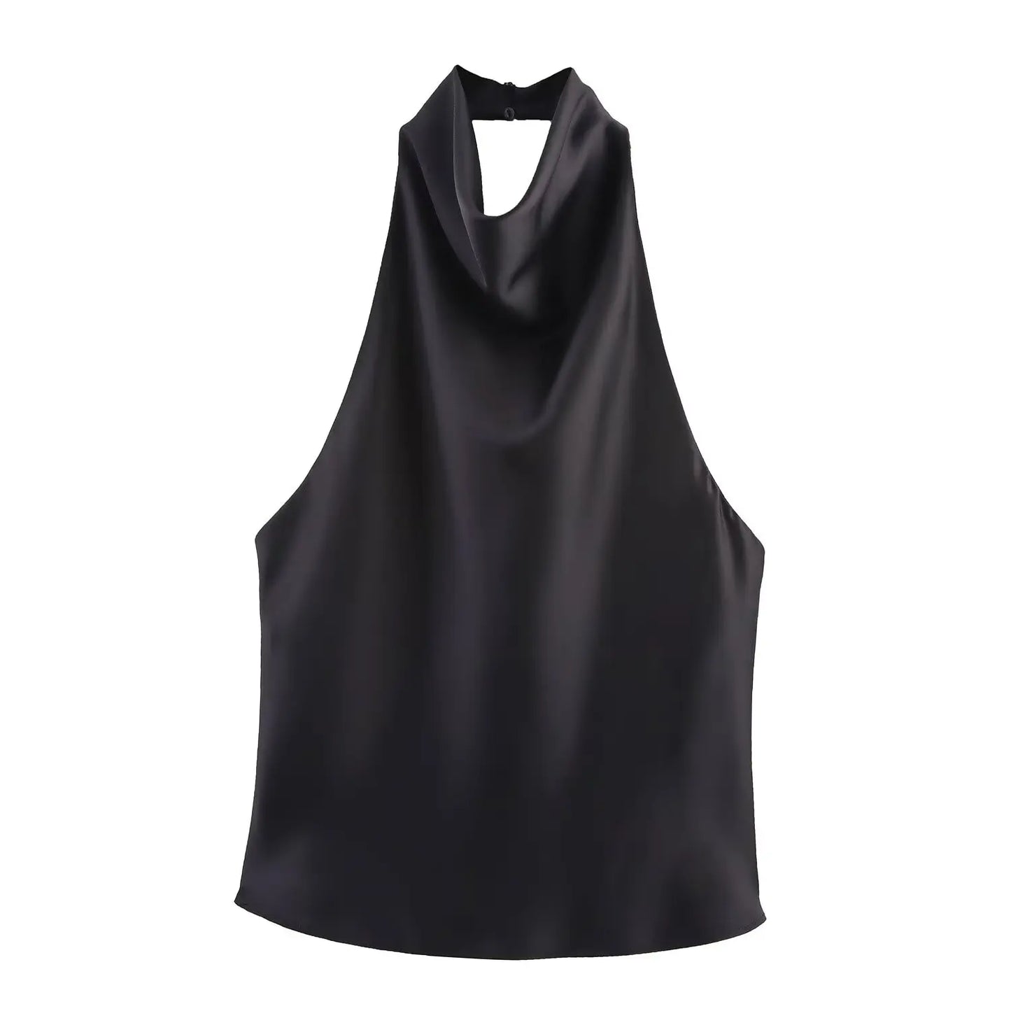 HH Women Summer Sexy Sleeveless Backless Vest Top Female New Fashion Solid Chic Neck Halter Button Pleated Design Slim Top